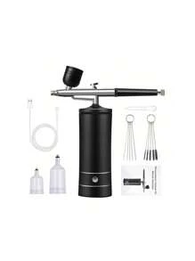1set Spray Guns, Airbrush Kit With Compressor - 48PSI Rechargeable Cordless Non-Clogging High-Pressure Air Brush Set With 0.3mm Nozzle And Cleaning Brush Set For Nail Art, Painting, Cake Decor Tools