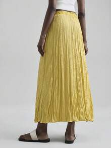 Ontre 女士纯色弹力腰褶裥长裙，简约时尚商务休闲风，适合音乐会、波西米亚海滩度假等场合 - 綠色 - 查看 3