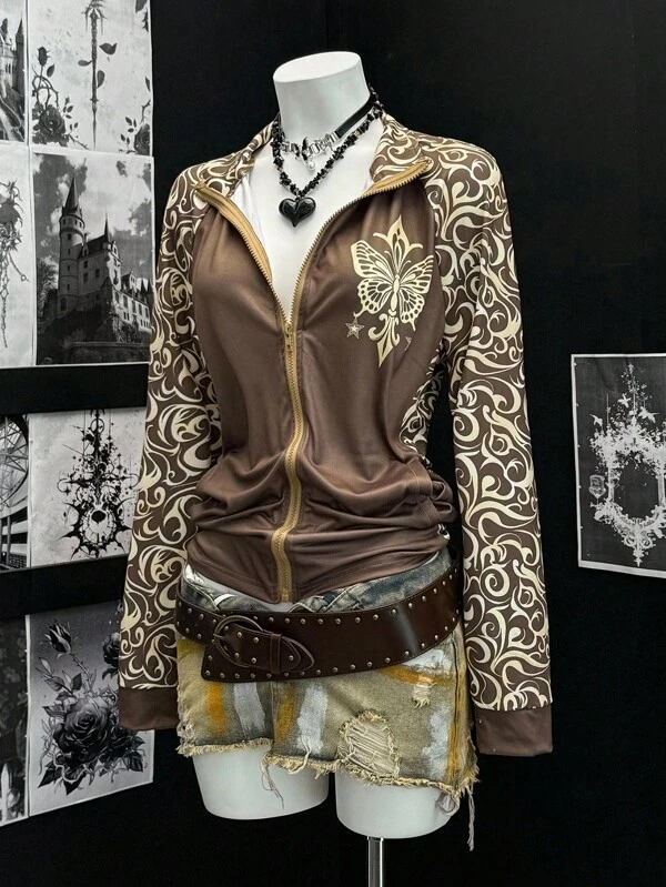 EgrlEra Chaqueta de mujer con estampado retro de estilo punk de moda