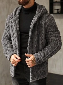 Manfinity Homme 男士长袖休闲纯色连帽外套，秋冬季百搭单品 - 灰色 - 查看 1