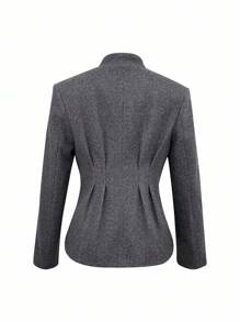 INAWLY Women's Solid Color Waist Cinched Commuter Jacket Fall Winter Cloth For Women - Grey - View 2