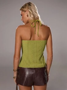 TRNVIE 优雅金色装饰纽扣吊带背心，女式，春夏季 - 杏色 - 查看 2