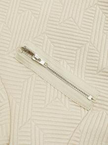 GlowEve 翻领纹理面料拉链休闲机车夹克 - 杏色 - 查看 6