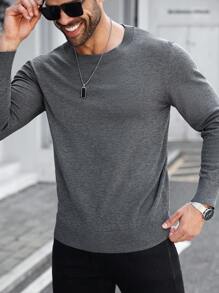 Manfinity Homme Plus Size Men's Solid Color Crew Neck Long Sleeve Casual Pullover Sweater Men Long Sleeve Sweater Men Gray Sweater , Fall Winter