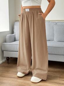 SHEIN EZwear 新款休闲卡其色百搭简约裤，加大码 - 卡其色 - 查看 5