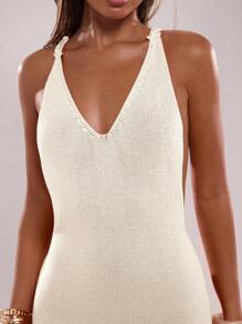 SHEIN BAE 女士海滩度假休闲波西米亚镂空设计连衣裙 - 杏色 - 查看 6