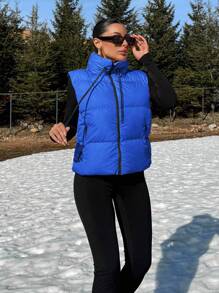 EURMUSE Sleeves Puffer Jacket With Zip And Warm Padding, Double Faced, Contrast Zipper Colour - Navy Blue - View 3