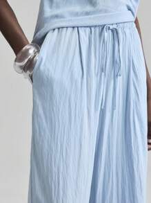 Ontre 2 件套女士不对称短袖宽松上衣和裤子套装，都市通勤，优雅舒适，简约时尚，适合城市聚会、海岛派对、度假、海岛音乐节、教师节、商务休闲 - 藍色 - 查看 7