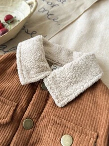 SHEIN 男婴 0-3 岁休闲翻盖口袋保暖内衬夹克，适合秋冬季