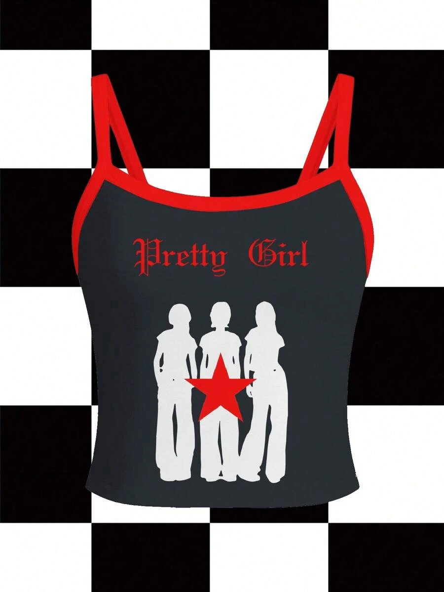 BiGraphic Women's Casual Graphic & Letter Print Camisole Top, Summer Tank Top Crop Top Goth Tank Top Women Tank Tops Pretty Girl Back To School Funny Tank Tops Women Pretty Girl Tank Top - Dark Grey - View 1