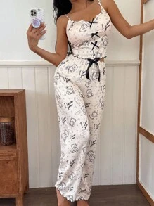 SHEIN Cute Apricot Jacquard Pajama Set With Spaghetti Straps And Lettuce Trim Details Cute Sleepwear Lounge Wear Sets Summer Sleep Dress