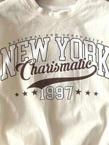 SHEIN Leap Crew 4 件套青少年女孩休闲复古淡紫色、复古奶油粉色、奶油白色、复古学院字母印花简约短袖圆领 T 恤，适合夏季