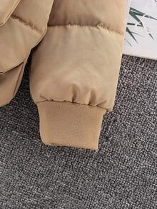 SHEIN 女婴/幼儿加厚羽绒服，新款冬季连帽仿毛皮内衬外套，带拉链和真口袋，前短后长，时尚秋季设计