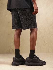 SUMWON Sparkle Pattern Frayed Hem Bermuda Distressed Denim Shorts Festival Summer Beach Cotton Casual Street Style Raw Cut Off Shorts