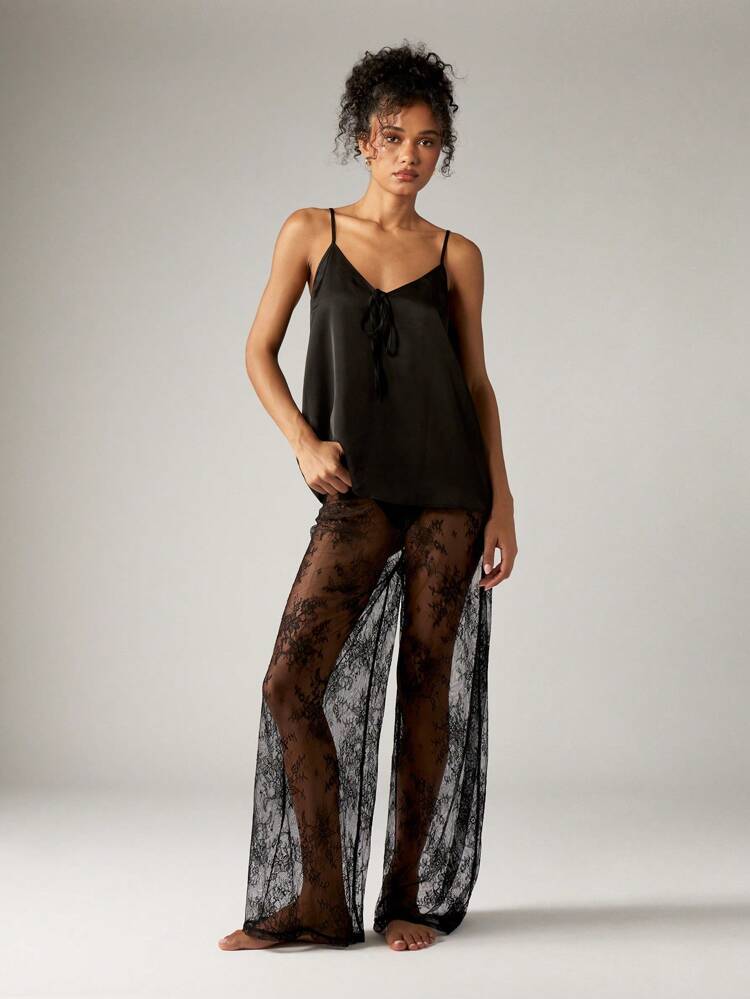 Satin Camisole With Lace Palazzo Pants