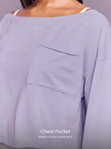GLOWMODE Washed Pima Cotton Glow And Go Soft Breathable Curled Hem Cuffs Pockets Cropped Length Long-Sleeve Top Daily Casual Wear - Mauve Purple - View 4