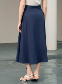 Uhlyne 优雅休闲亚麻系带长裙 - 藏蓝色 - 查看 3