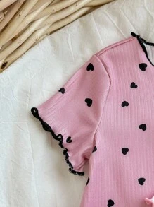 Dozemod Kids 4pcs Newborn Baby Girl Cute Cartoon Cat & Heart Pattern Ruffle Hem Top & Pants Casual Comfortable Home Pajamas Set Print - Baby Pink - View 6