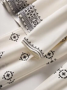 Rusticease Women's Geometric Print V-Neck Long Sleeve Shirt And Wide Leg Pants Casual 2 Pieces Set Matching Women Sets Women Pajama Sets Pant Sets Women 2 Pieces Pant Set Women Women Lounge Sets FALL Two Pieces Pant Set Women Women Matching Sets Pajama Set Blouse And Pants Set School Clothes Business Casual Woman Women Clothes Business Casual Woman Work/Office - Multicolor - View 5