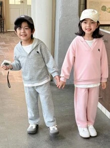 Genkimix Kids 男童休闲骑士印花长袖连帽衫和运动裤套装 - 灰色 - 查看 1