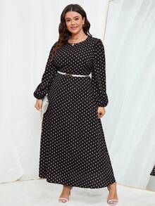 SHEIN Clasi 大码优雅波尔卡圆点印花灯笼袖长裙 - 彩色 - 查看 3