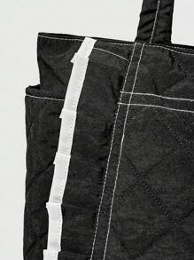 ROMWE Kawaii 女士时尚百搭荷叶边托特包 - 黑色 - 查看 3