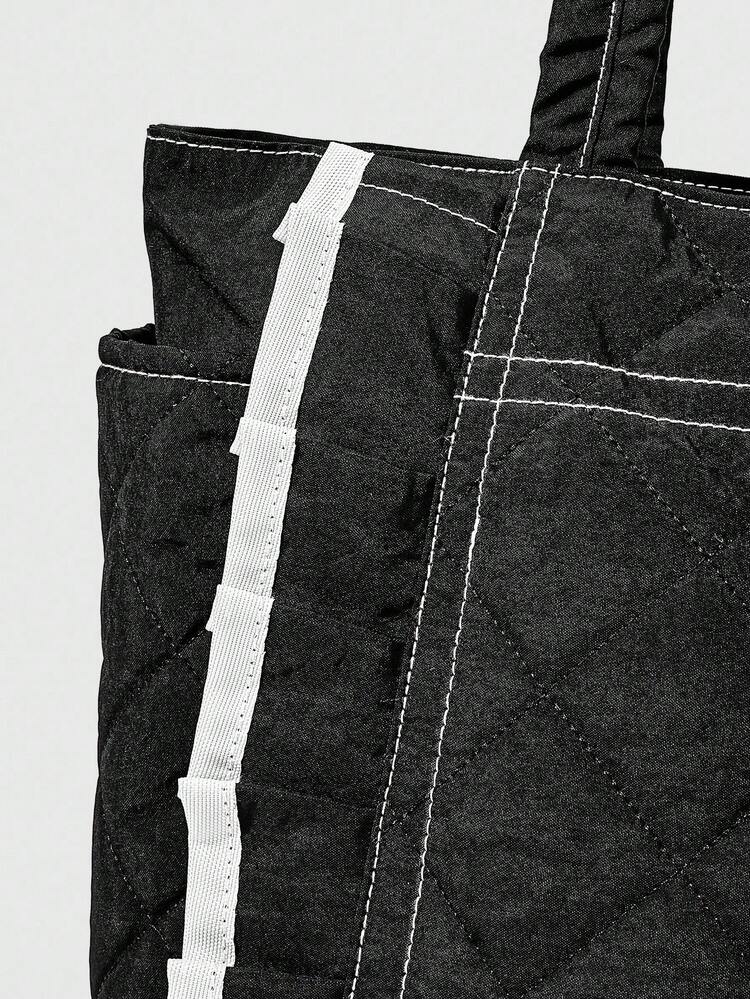 ROMWE Kawaii 女士时尚百搭荷叶边托特包 - 黑色 - 查看 3