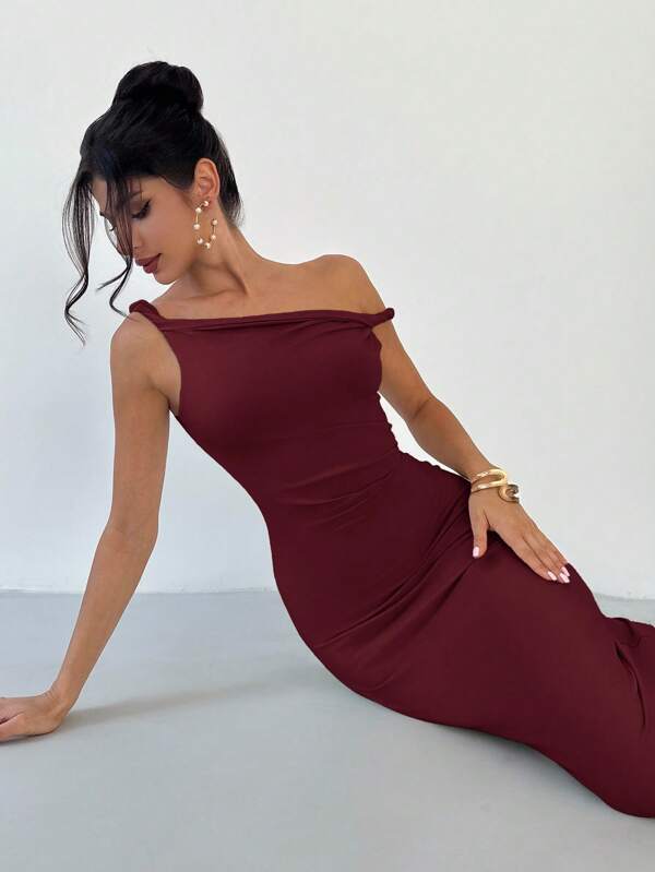 Firerie Women's Elegant Minimalist Sophisticated Urban Fashion Daily Commute Party Wedding Vacation Twist Asymmetrical Bodycon Apricot Spaghetti Strap Dress, Spring/Summer,Wedding Guest Dress,Prom Dress