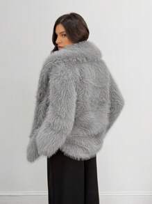 SHEIN Tall Women's Solid Color Faux Fur Jacket, Fashionable For Autumn/Winter Grey Faux Fur Coat