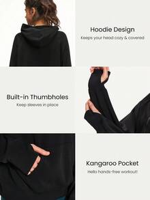 GLOWMODE Modal Silk Touch Oversized Long Sleeve Half-Zip Hoodie Fall - Black - View 4