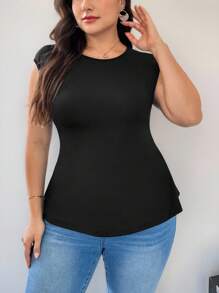 Firerie 1 件女士加大码镂空后背简约T恤休闲度假 - 黑色 - 查看 3