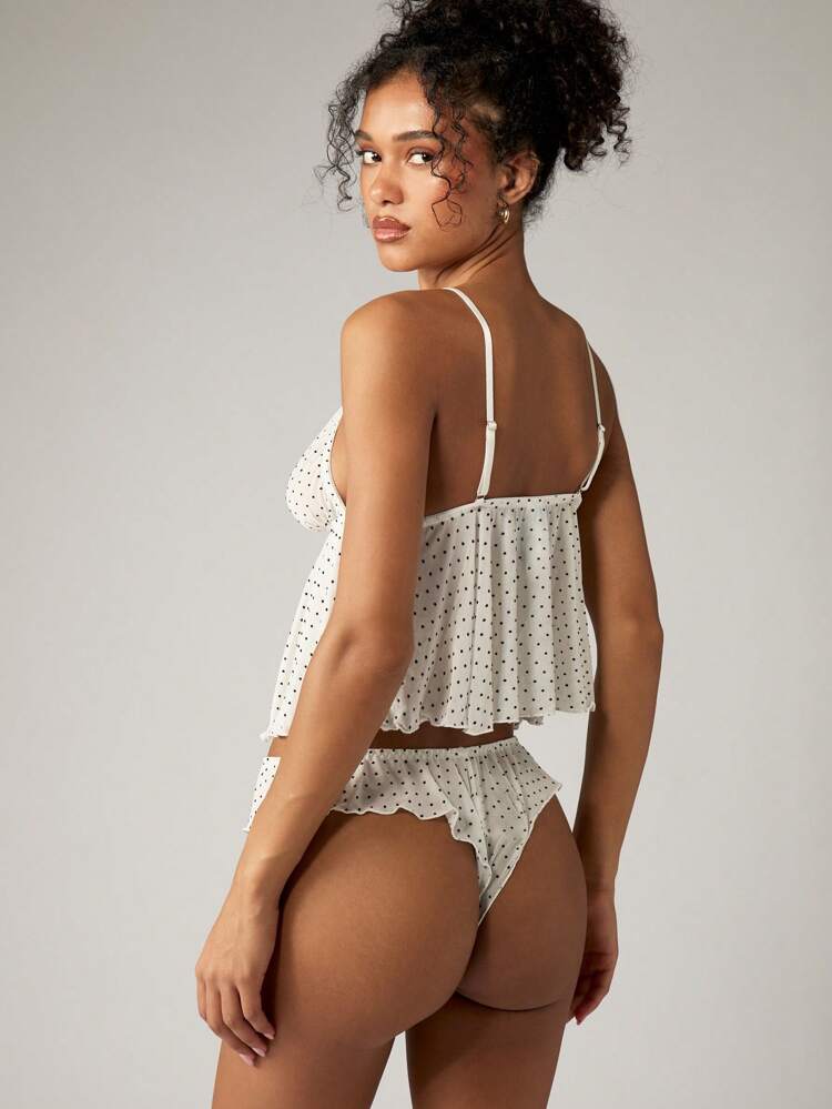 Polka Dot Bralette And Knickers With Ruffle Trim