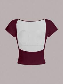 Top corto sin espalda color vino tinto para mujer, adecuado para el verano - Multicolor - Ver 5