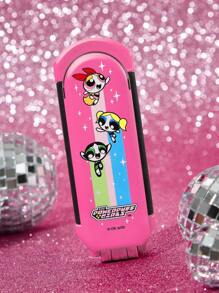 THE POWERPUFF GIRLS X SHEIN 1 chiếc lược nhỏ gọn có thể gập lại họa tiết hoa, bong bóng, hoa mao lương kèm gương, tiện lợi khi mang theo, phù hợp cho cả nam và nữ, lý tưởng cho gia đình, du lịch, đi làm, hoa, bong bóng, hoa mao lương, hoa, trái tim, tình bạn - Màu Hồng Tươi - Xem 3