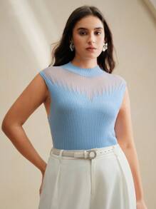 Anewsta Plus Size Sheer Sexy Crop Top - Baby Blue - View 7