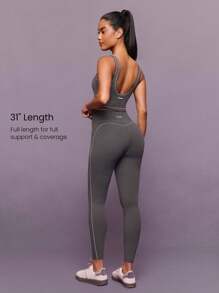 GLOWMODE 24英寸 FeatherFit™ Big Vibe 柔软弹力吸汗对比色虚线紧身裤，低冲击瑜伽普拉提工作室健身房日常活动 - 深灰色 - 查看 3