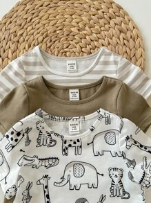 3-Piece Soft Knit Crew Neck Short Sleeve Tops Set For Baby Boy Or Baby Girl Graphic - Green - View 5