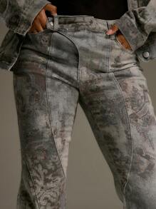 MUSERA 低腰抽象印花喇叭牛仔裤，西部乡村风，秋季街头服饰，节日优雅，Y2K性感可爱，90年代波西米亚风，中西部秋季时尚，春夏 - 灰色 - 查看 5