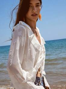 Maija 2025 年夏季新款奶油黄色浪漫荷叶边饰边、系带腰带、不对称下摆、提花纹理面料女式吊带背心，现代优雅休闲办公室日常穿着，适合婚礼宾客、工作、旅行、派对、乡村街头风格、独立日、约会、返校、Y2K 秋季 - 白色 - 查看 7