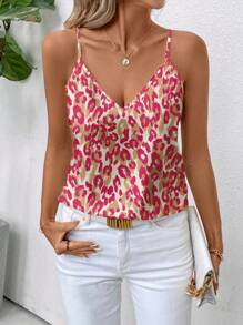 SHEIN Clasi Leopard Print Women's Tank Top, Suitable For Summer Suitable For Going Out,Halter Top - Hot Pink - View 5