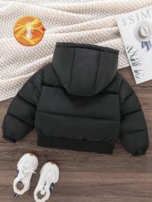 Elladie kids 女童加厚棉质羽绒服，抽绳下摆连帽棉质外套，适合秋冬季节穿着，多功能幼儿羽绒服，男童冬季外套，儿童冬季外套，黑色羽绒服，儿童男童黑色冬季外套 - 黑色 - 查看 2