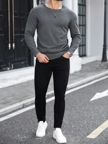 Manfinity Homme Plus Size Men's Solid Color Crew Neck Long Sleeve Casual Pullover Sweater Men Long Sleeve Sweater Men Gray Sweater , Fall Winter