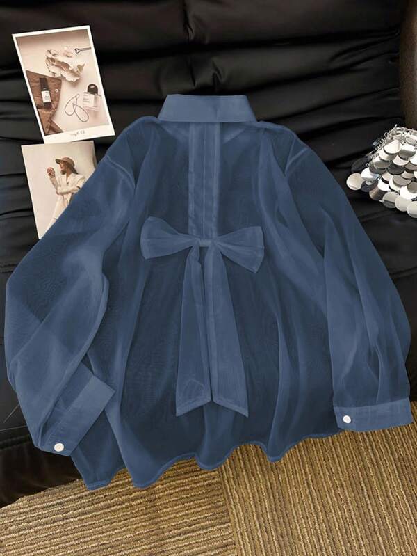 GlowEve Camisa casual de vacaciones con lazo y elegante estilo