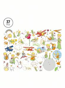 LE PETIT PRINCE X SHEIN 37张卡通图案贴纸套装，适合学生、男女老少，可用于笔记本、日记本、手工艺品等物品。也可用于滑板、笔记本电脑和行李箱的个性化装饰。可移除背胶，易于撕除不留残胶，图案包括小王子、B612星球、玫瑰、爱心、月亮和星星。 - 彩色 - 查看 7