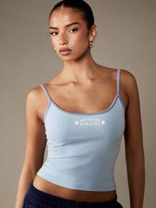 MISSGUIDED Áo ba lỗ thể thao phong cách cổ điển dành cho sinh viên đại học, thẩm mỹ, dây đeo có thể điều chỉnh, áo hai dây tập luyện cơ bản ôm vừa vặn mùa hè - Màu xanh lam - Xem 3