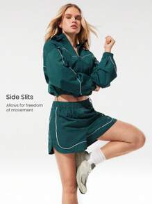 GLOWMODE Quần lót siêu nhẹ tích hợp đường may tương phản túi khóa kéo áo gió quần đùi chạy bộ tập luyện thể dục hàng ngày mặc thường ngày - màu xanh lá - Xem 5