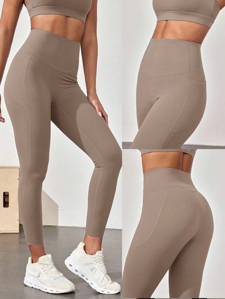 24" Leggings con control de abdomen FeatherFit™-Sculpt CoreHold, sin deslizamiento, con boning, sin costura frontal, con bolsillos laterales, para entrenamiento de impacto medio, jogging, gimnasio