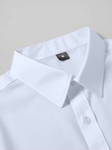 Manfinity Bizformal Elegant White Long Sleeve Dress Shirt For Formal Or Office Wear With Shirt Collar Business Shirts Business Casual Men Shirt , Fall