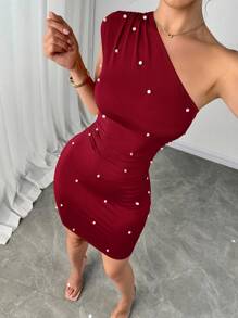 Firerie Váy ngắn ôm sát đính hạt thanh lịch dành cho nữ, mùa hè - Màu Đỏ Sâu - Xem 7