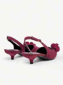 CUCCOO CHICEST Women's Elegant Romantic Suede-Like Pointed Toe Kitten Heel Pumps, Wine Red Floral Rose Design, Suitable For Formal Occasions, Weddings, Parties, Holidays - Burgundy - View 11